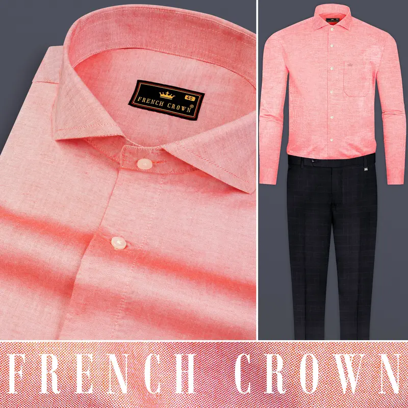 Geraldine Peach Solid Chambray Premium Giza Cotton Shirt 10
