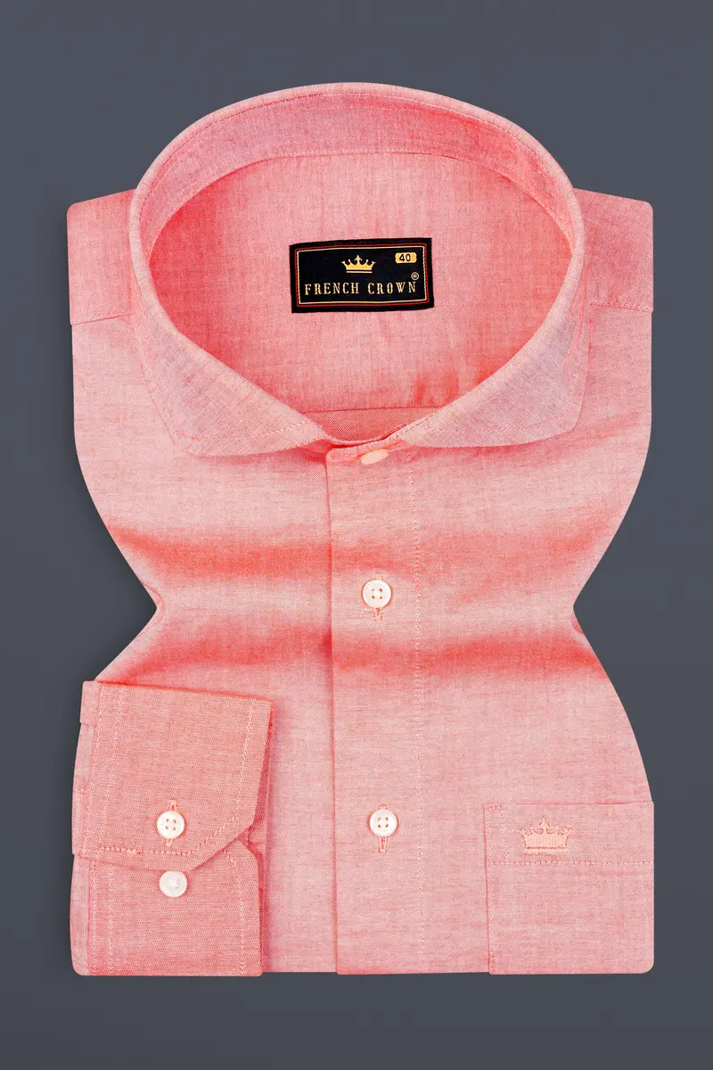 Geraldine Peach Solid Chambray Premium Giza Cotton Shirt 3