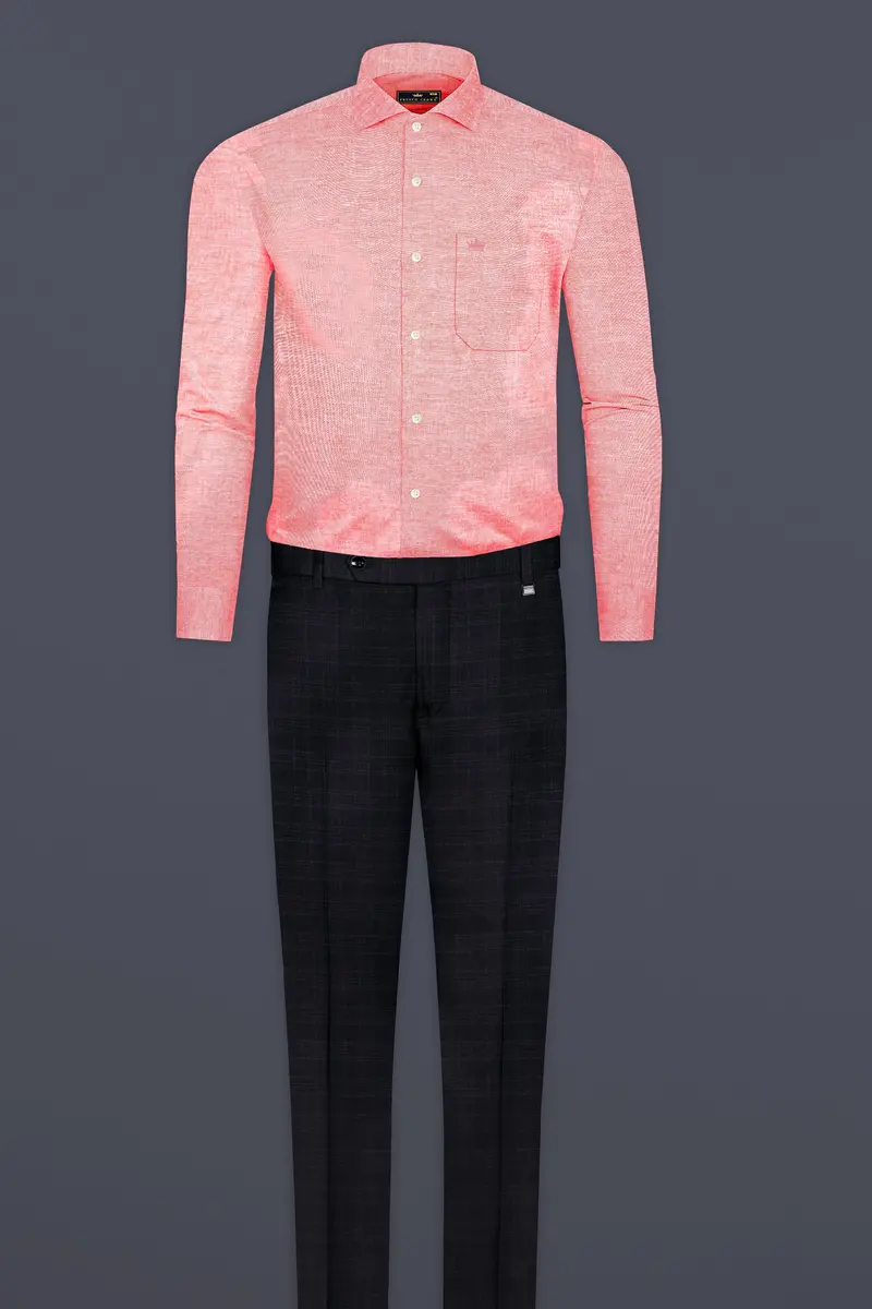 Geraldine Peach Solid Chambray Premium Giza Cotton Shirt 6