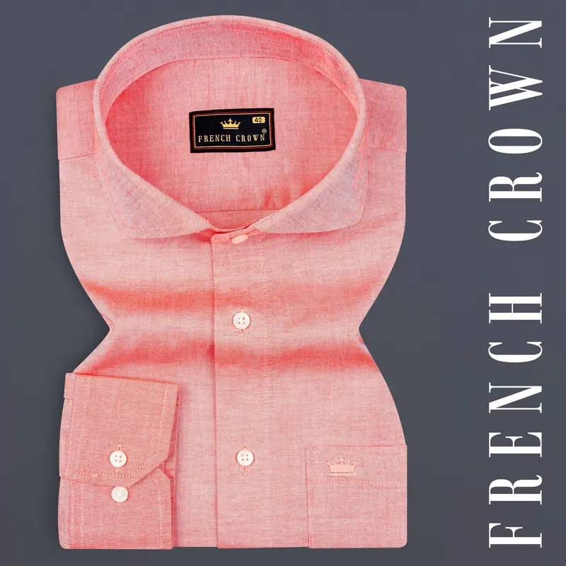 Geraldine Peach Solid Chambray Premium Giza Cotton Shirt 7