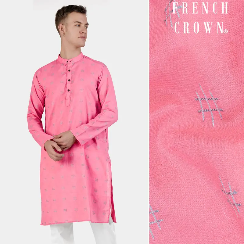Geraldine Pink Dobby Textured Premium Giza Cotton Kurta 1