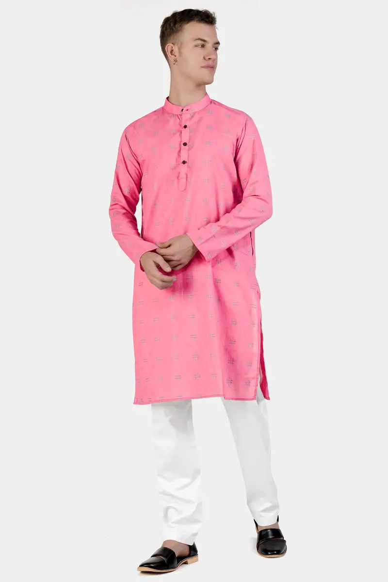 Geraldine Pink Dobby Textured Premium Giza Cotton Kurta Set 2