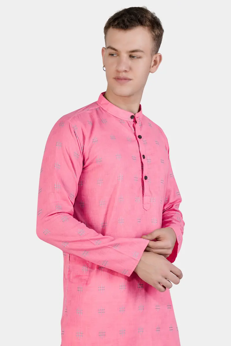 Geraldine Pink Dobby Textured Premium Giza Cotton Kurta Set 4