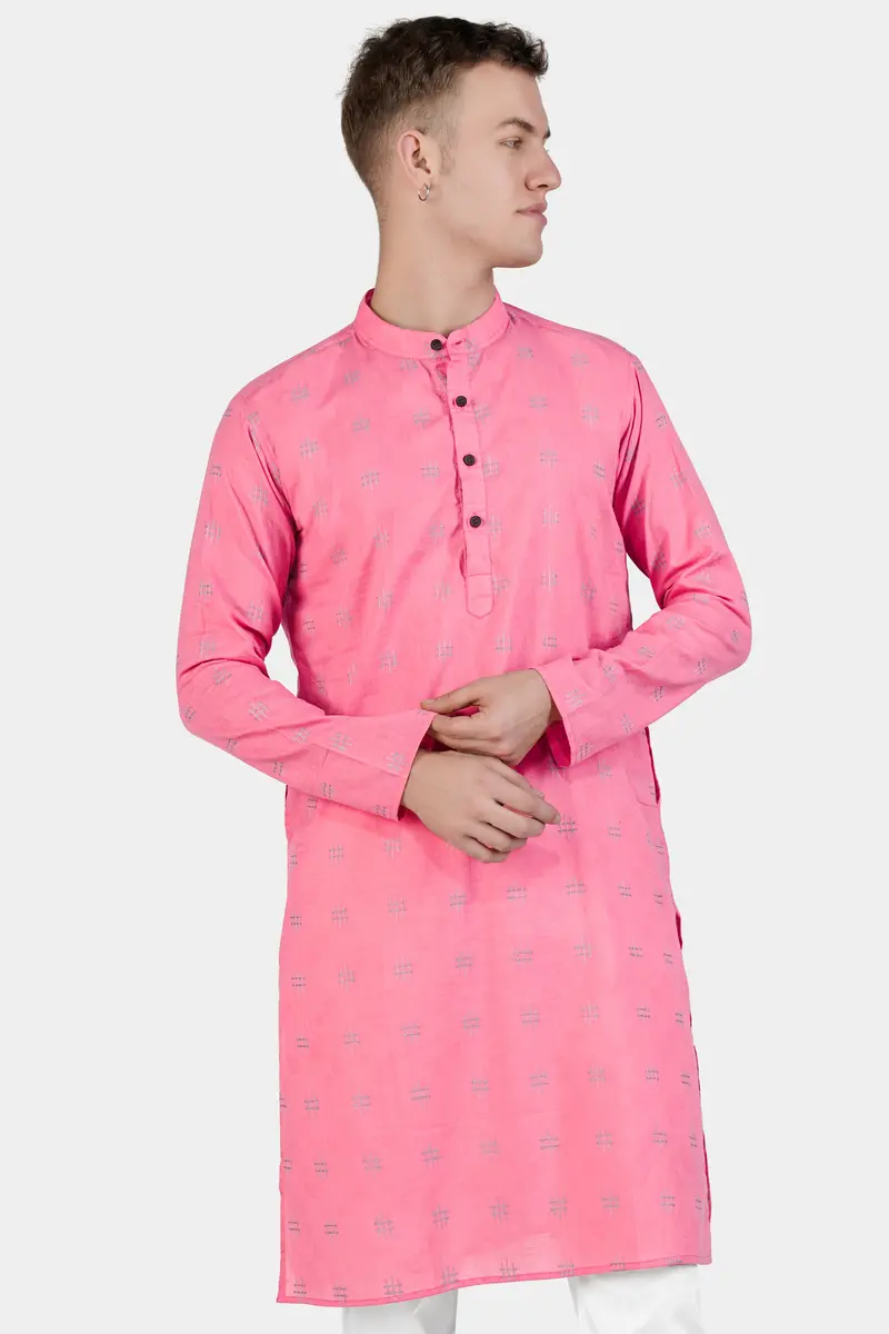 Geraldine Pink Dobby Textured Premium Giza Cotton Kurta Set 5