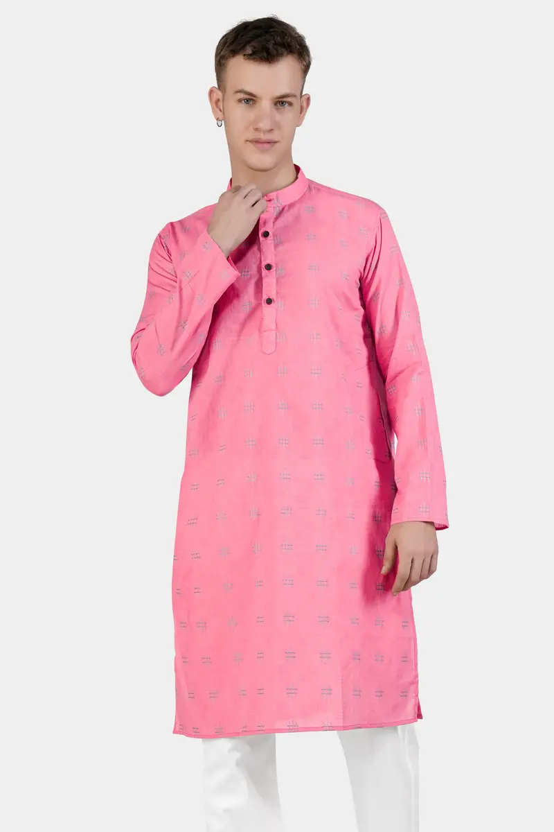 Geraldine Pink Dobby Textured Premium Giza Cotton Kurta Set 6