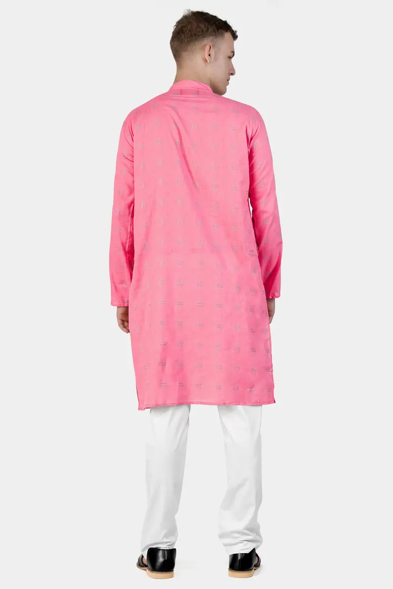 Geraldine Pink Dobby Textured Premium Giza Cotton Kurta Set 7