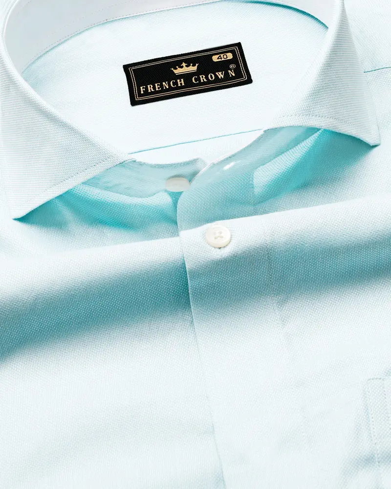 Geyser Blue Dobby Textured Premium Giza Cotton Shirt 1