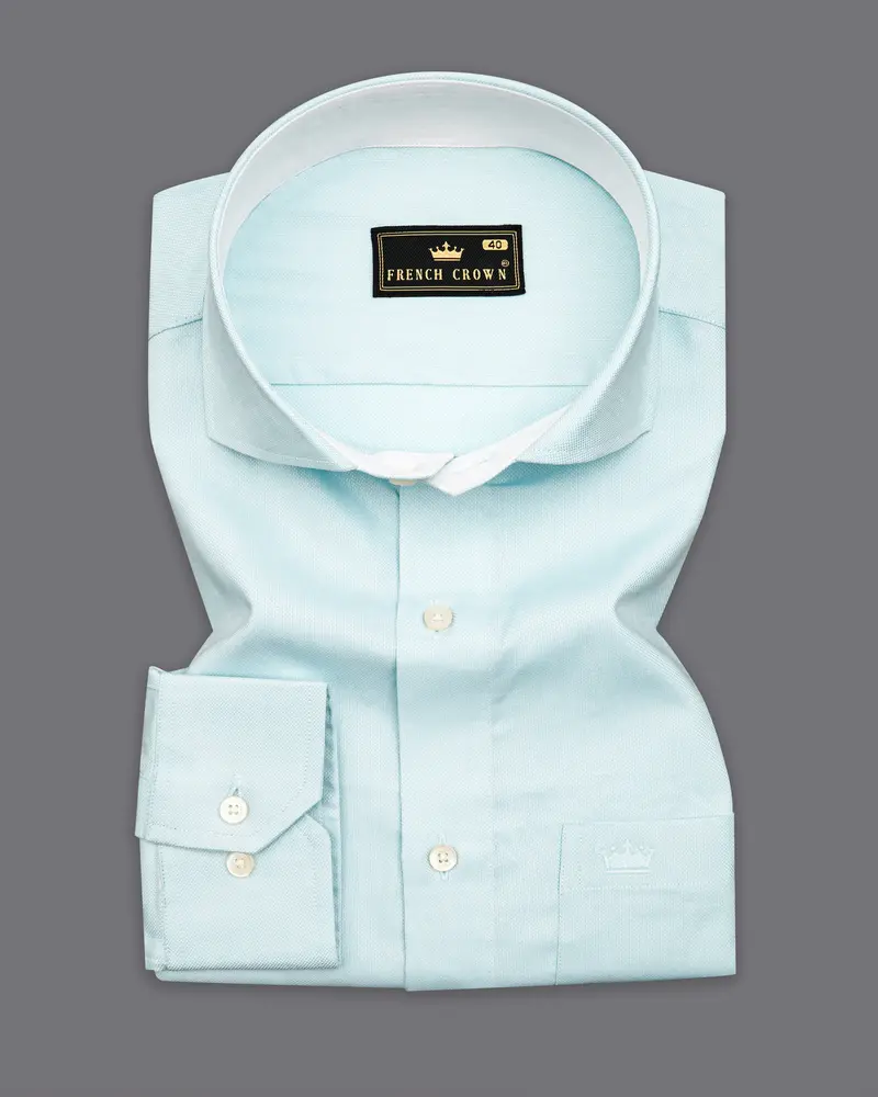 Geyser Blue Dobby Textured Premium Giza Cotton Shirt 3