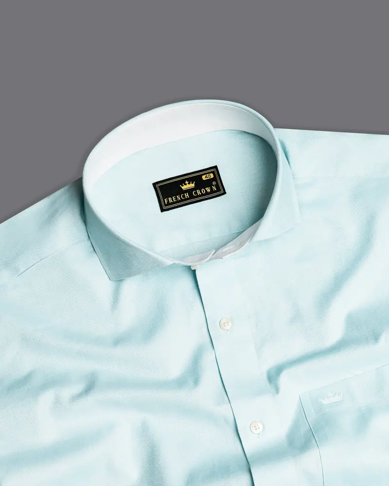 Geyser Blue Dobby Textured Premium Giza Cotton Shirt 4
