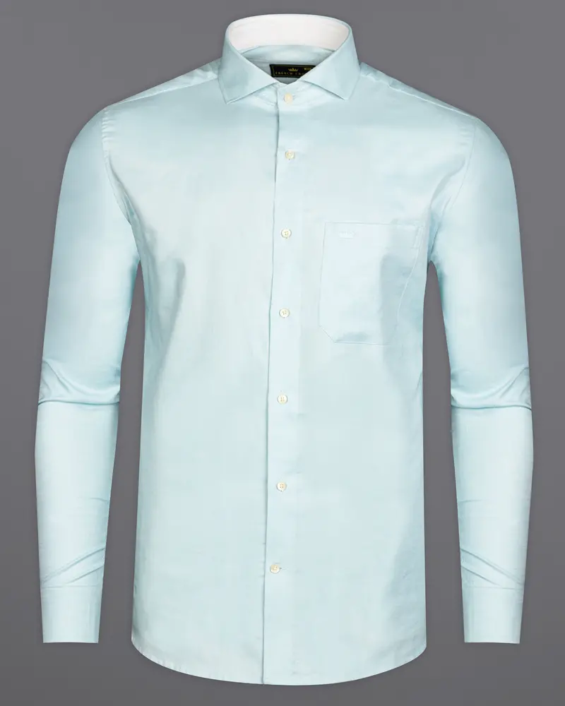 Geyser Blue Dobby Textured Premium Giza Cotton Shirt 5