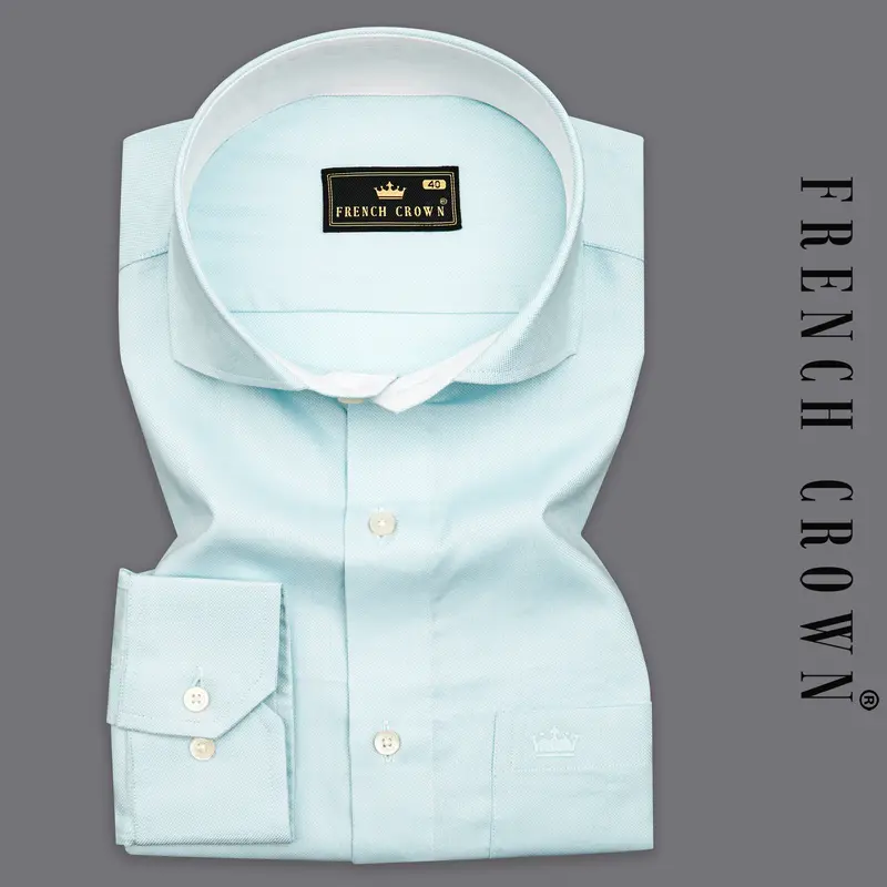 Geyser Blue Dobby Textured Premium Giza Cotton Shirt 7