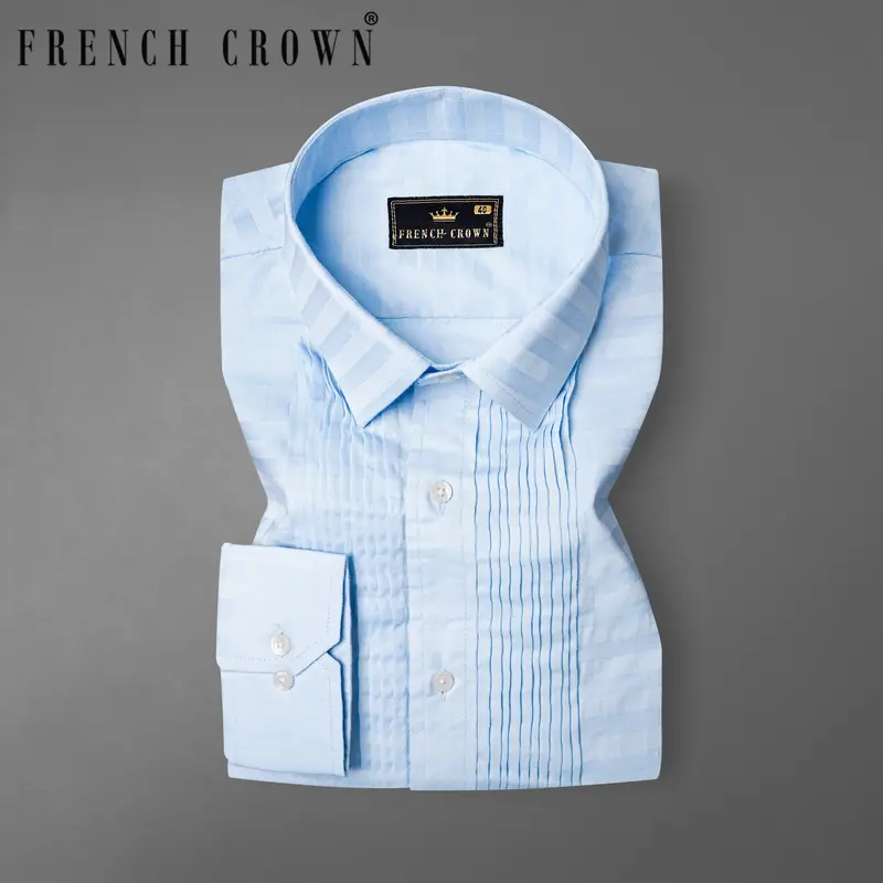 Geyser Blue Snake Pleated Dobby Textured Tuxedo Shirt 1
