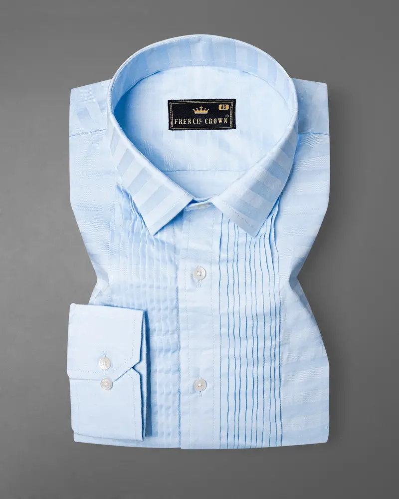 Geyser Blue Snake Pleated Dobby Textured Tuxedo Shirt 2
