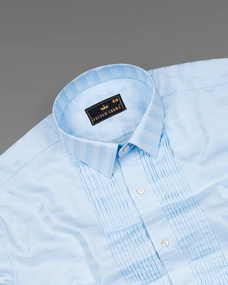 Geyser Blue Snake Pleated Dobby Textured Tuxedo Shirt 5