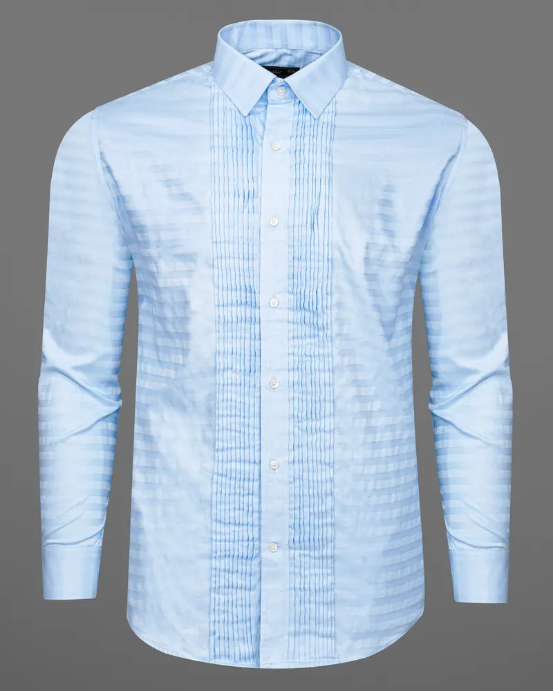Geyser Blue Snake Pleated Dobby Textured Tuxedo Shirt 6