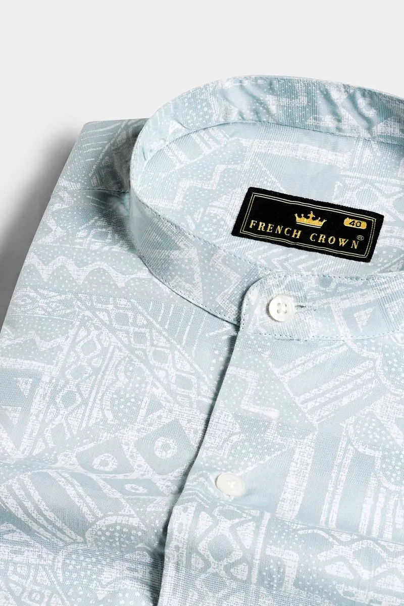 Geyser Gray And White Dobby Textured Premium Giza Cotton Shirt 1