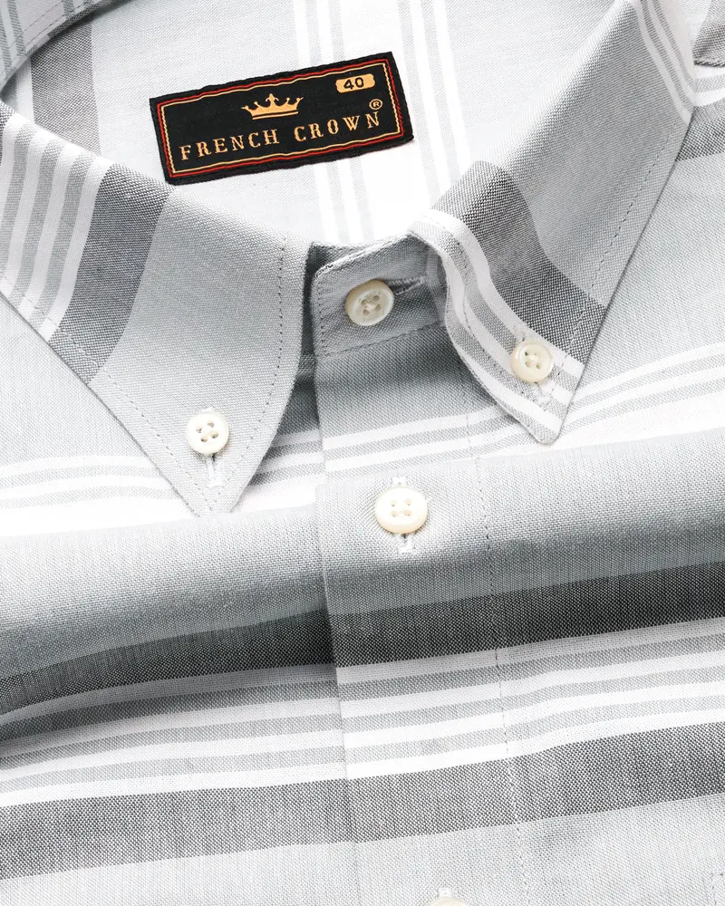 Geyser Gray And White Striped Royal Oxford Shirt 1
