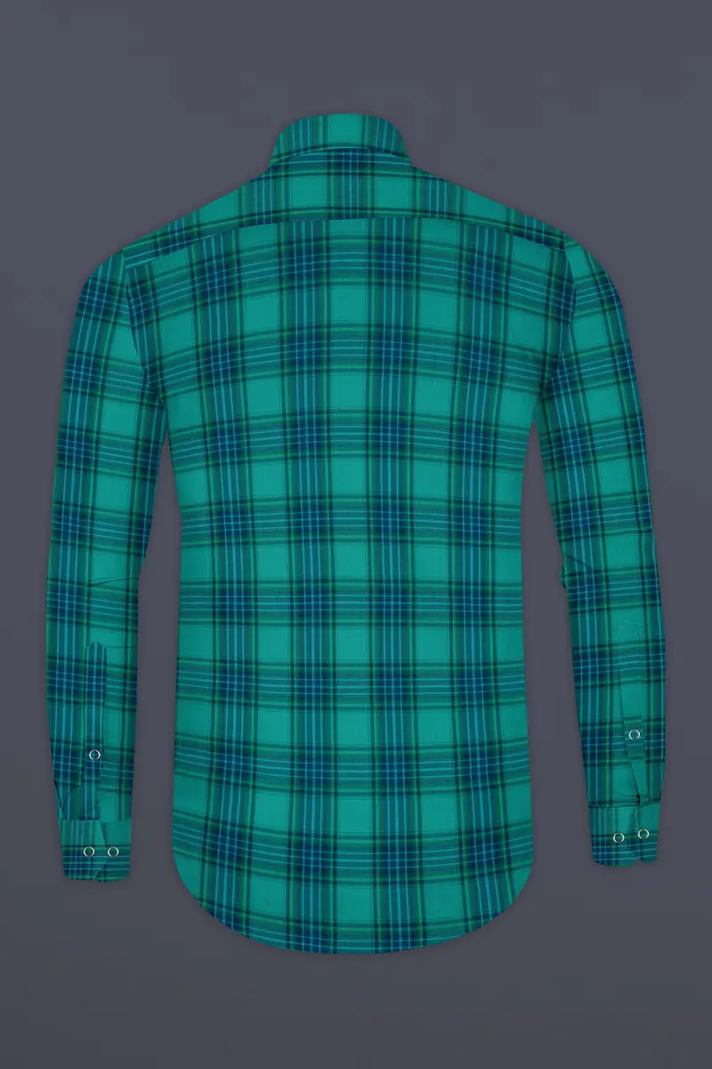 Geyser Gray Plaid And Ocean Green Plaid Herringbone Reversible Shirt 11