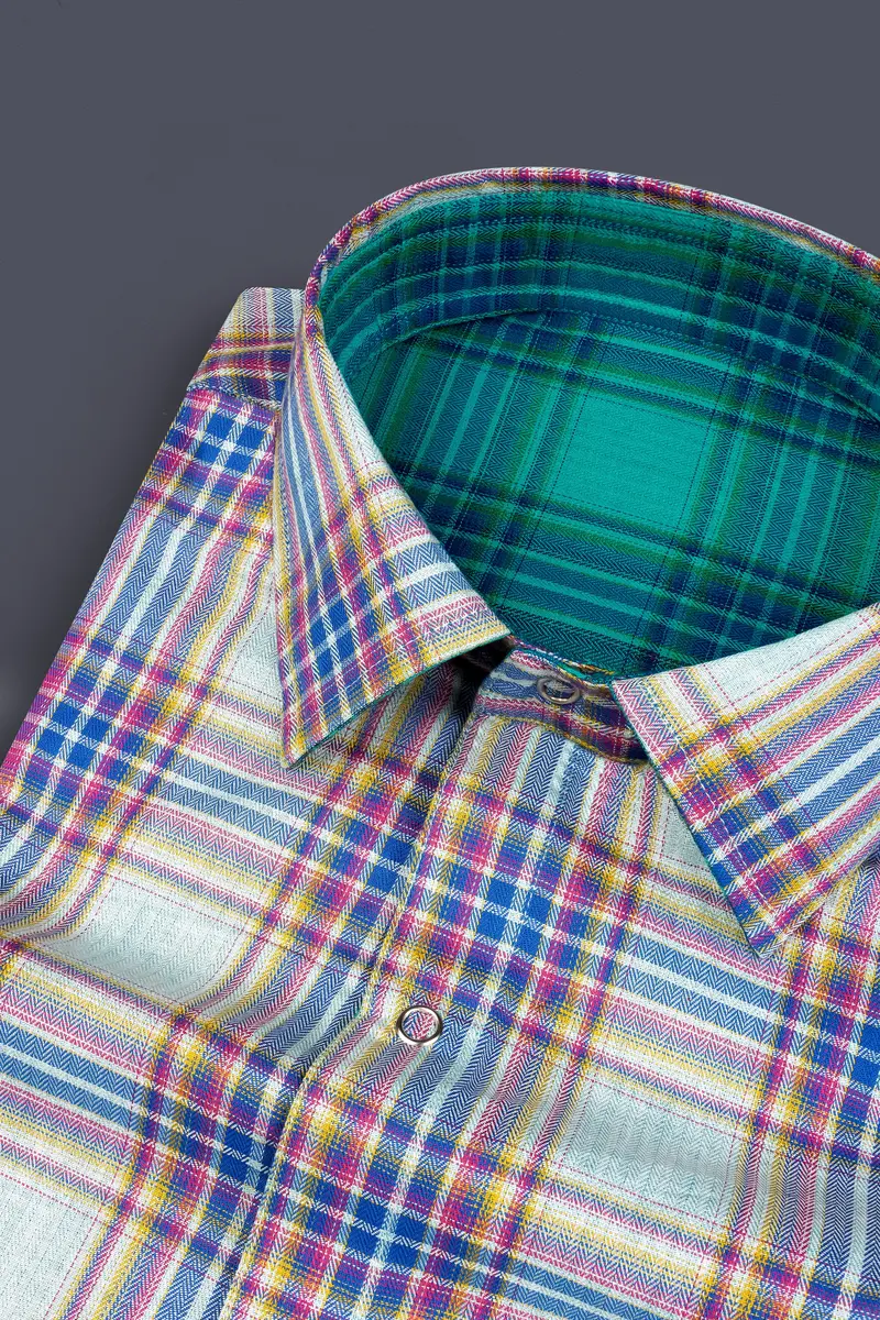 Geyser Gray Plaid And Ocean Green Plaid Herringbone Reversible Shirt 6