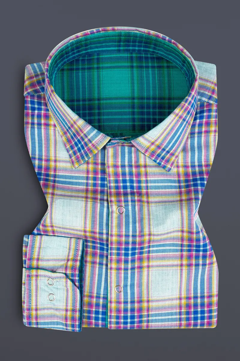 Geyser Gray Plaid And Ocean Green Plaid Herringbone Reversible Shirt 8