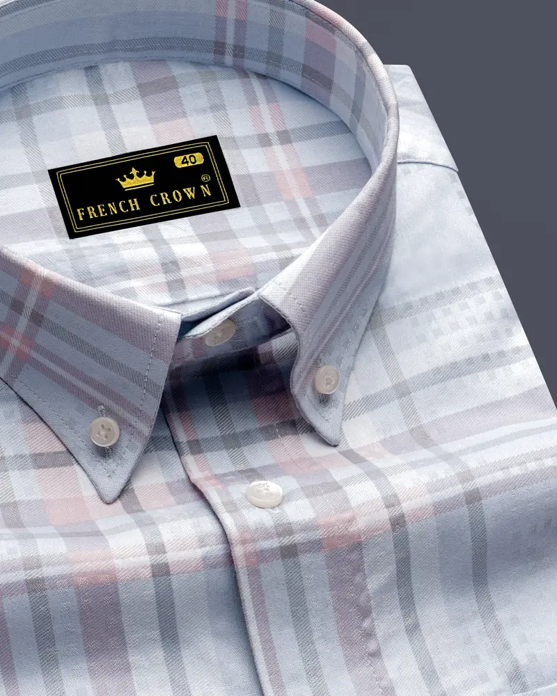 Geyser Gray Plaid Dobby Textured Premium Giza Cotton Shirt 1