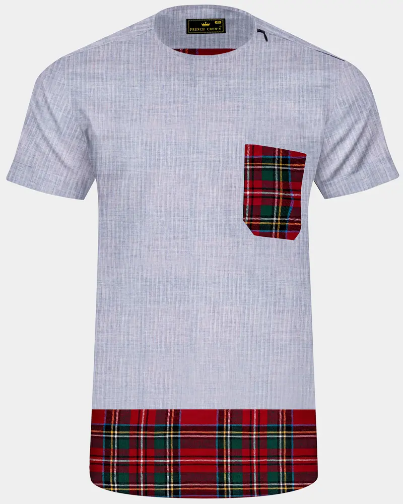 Geyser Gray With Scarlet Red Plaid Flannel Designer Bush Shirt 1