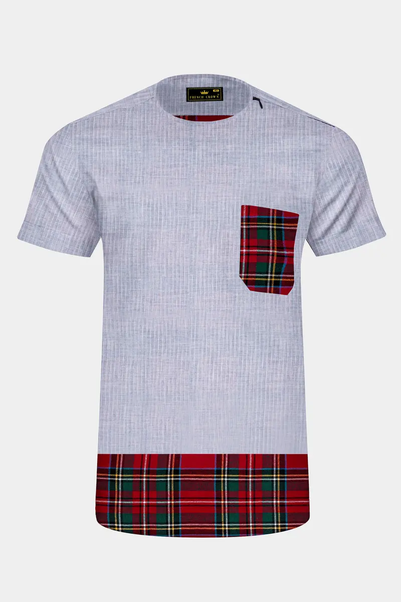 Geyser Gray With Scarlet Red Plaid Flannel Designer Bush Shirt 2