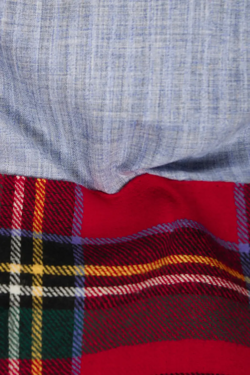 Geyser Gray With Scarlet Red Plaid Flannel Designer Bush Shirt 3
