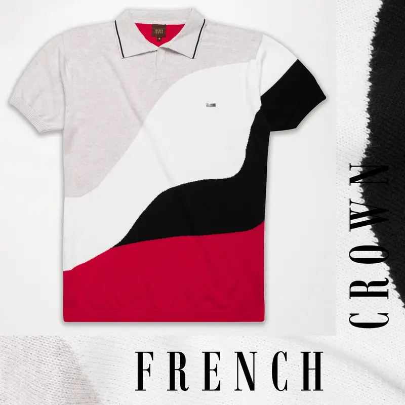 Geyser Gray With White And Black Premium Cotton Flat Knit Polo 1