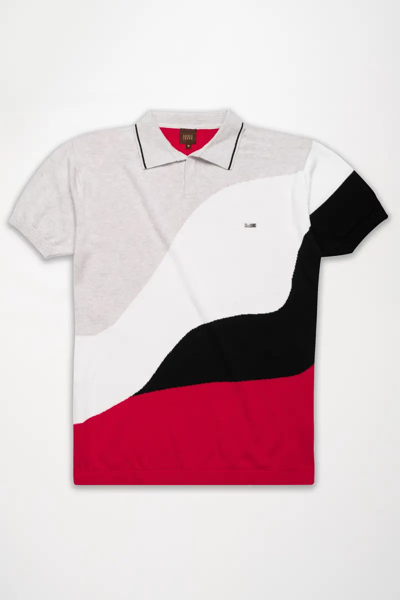 Geyser Gray With White And Black Premium Cotton Flat Knit Polo 2