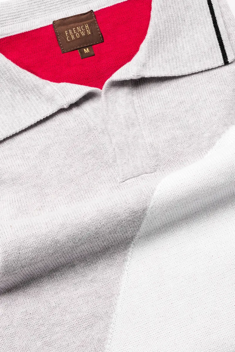 Geyser Gray With White And Black Premium Cotton Flat Knit Polo 4