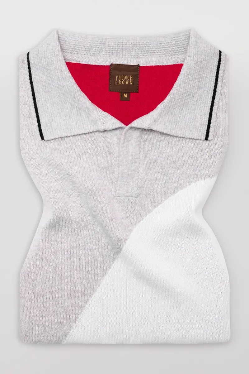 Geyser Gray With White And Black Premium Cotton Flat Knit Polo 5
