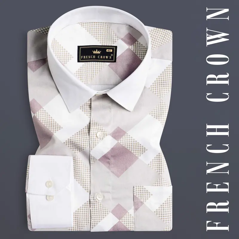 Ghost Gray And Blossom Pink Printed With White Cuffs And Collar Subtle Sheen Super Soft Premium Cotton Shirt 1