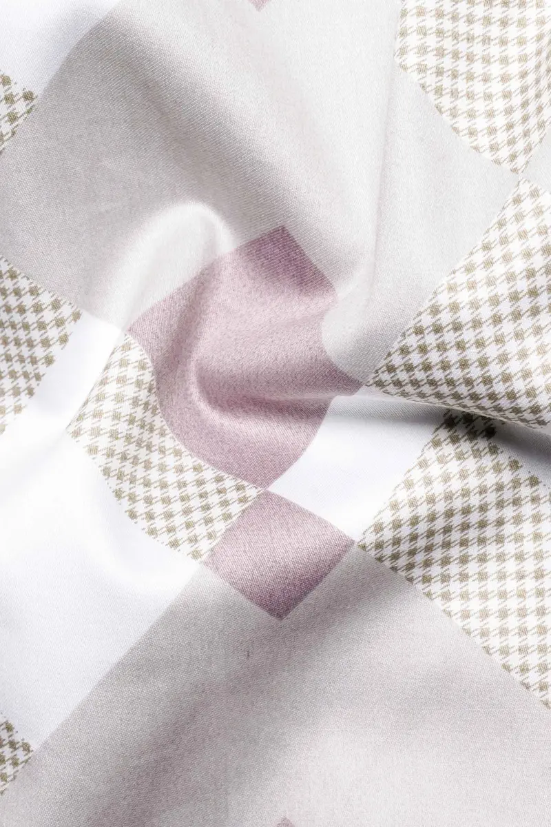 Ghost Gray And Blossom Pink Printed With White Cuffs And Collar Subtle Sheen Super Soft Premium Cotton Shirt 3