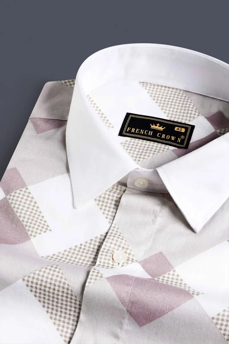Ghost Gray And Blossom Pink Printed With White Cuffs And Collar Subtle Sheen Super Soft Premium Cotton Shirt 4