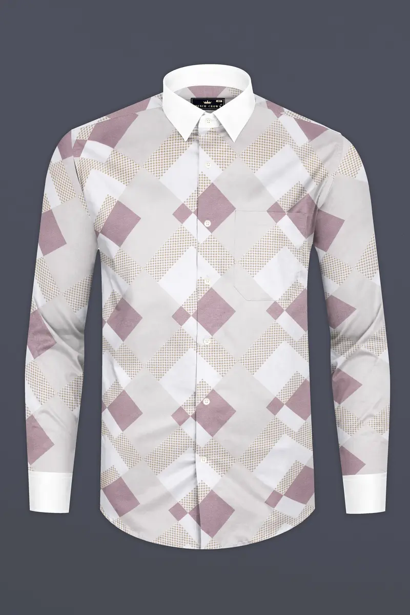 Ghost Gray And Blossom Pink Printed With White Cuffs And Collar Subtle Sheen Super Soft Premium Cotton Shirt 5