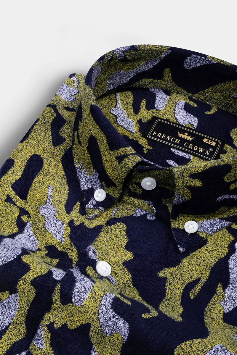 Gimblet Green Mirage Blue Camouflage Textured Corduroy Shirt 1