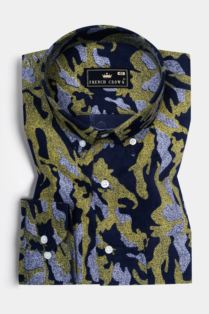 Gimblet Green Mirage Blue Camouflage Textured Corduroy Shirt 3