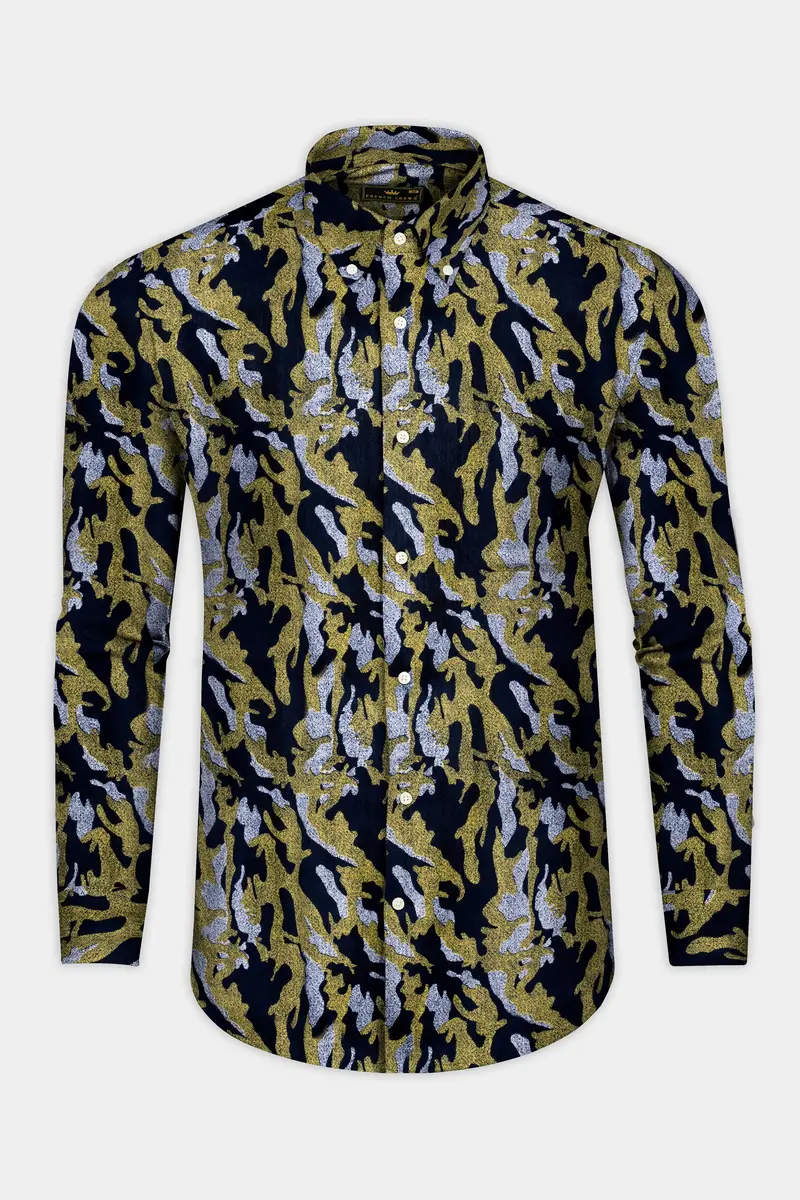 Gimblet Green Mirage Blue Camouflage Textured Corduroy Shirt 4