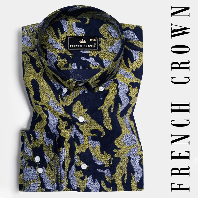 Gimblet Green Mirage Blue Camouflage Textured Corduroy Shirt 6