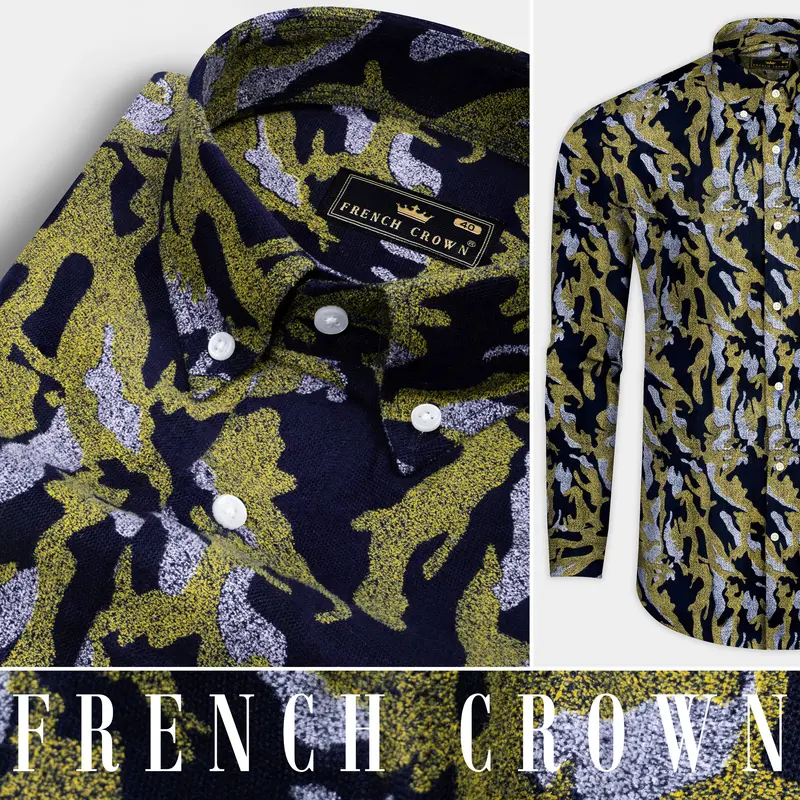 Gimblet Green Mirage Blue Camouflage Textured Corduroy Shirt 9