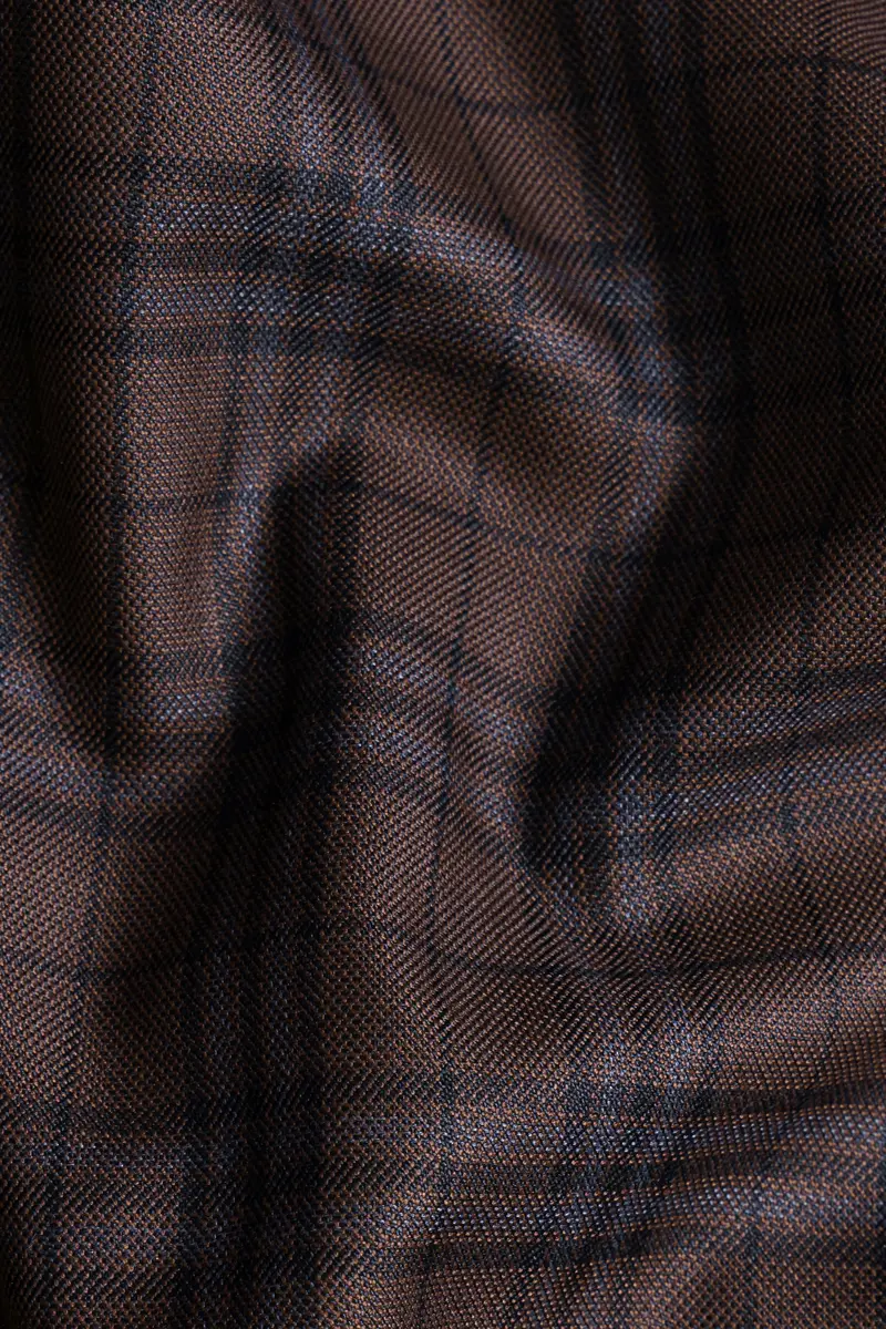 Gingerbread Brown And Haiti Blue Plaid Wool Rich Cross Placket Bandhgala Blazer 3