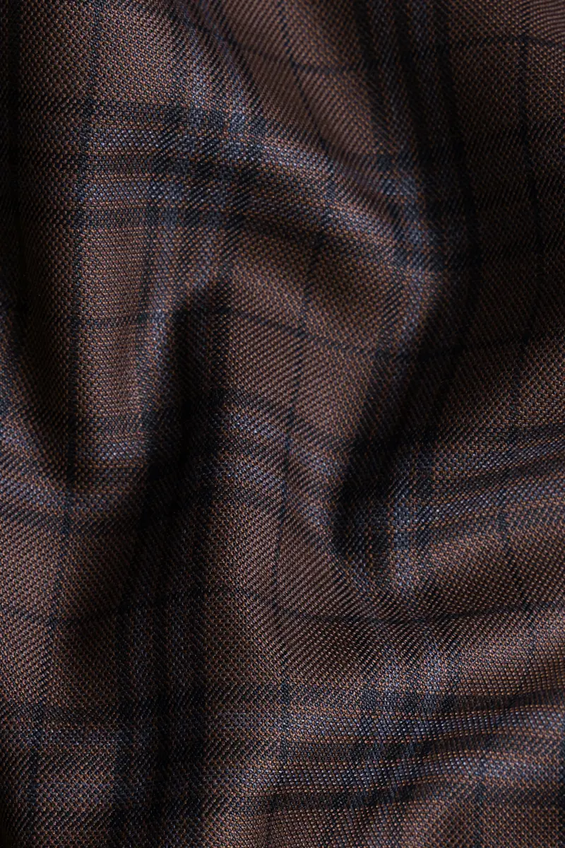 Gingerbread Brown And Haiti Blue Plaid Wool Rich Cross Placket Bandhgala Suit 3