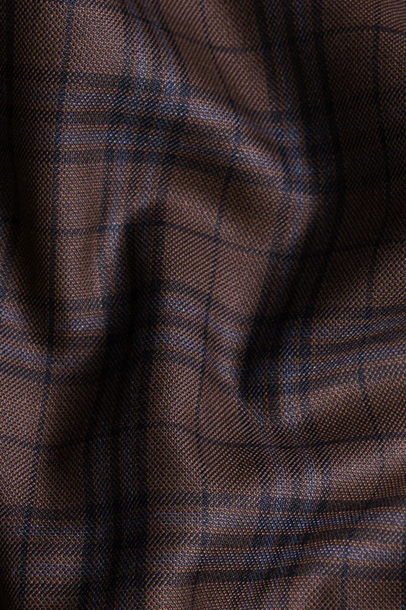 Gingerbread Brown And Haiti Blue Plaid Wool Rich Tuxedo Blazer 3