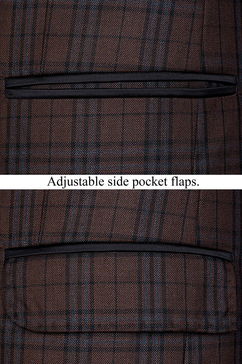 Gingerbread Brown And Haiti Blue Plaid Wool Rich Tuxedo Blazer 6
