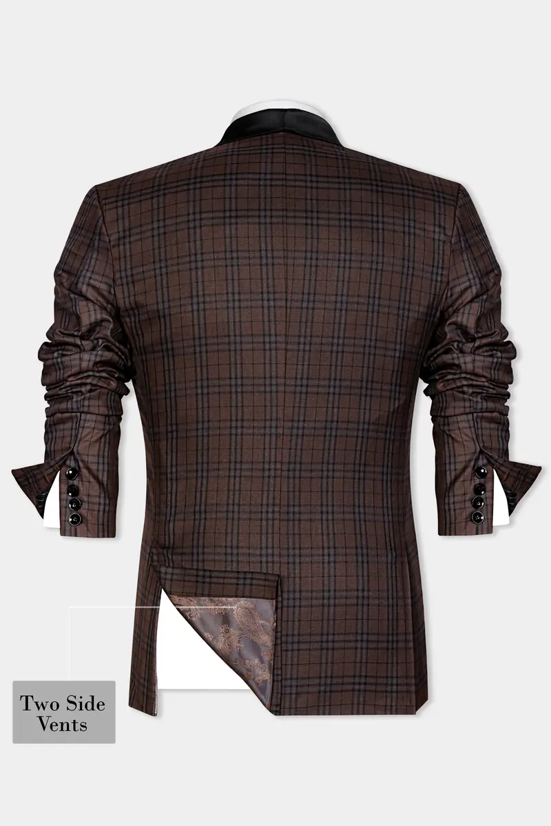 Gingerbread Brown And Haiti Blue Plaid Wool Rich Tuxedo Blazer 9