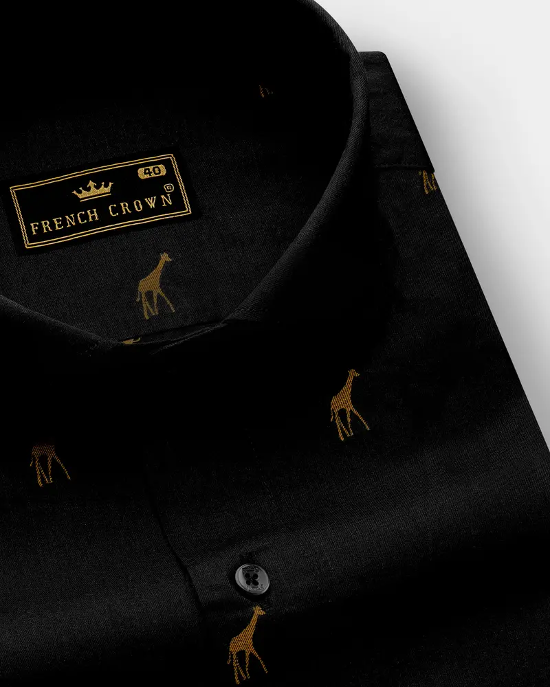 Giraffe Mystique-Jade Black Jacquard Butta Textured Premium Cotton Dress Shirt 1