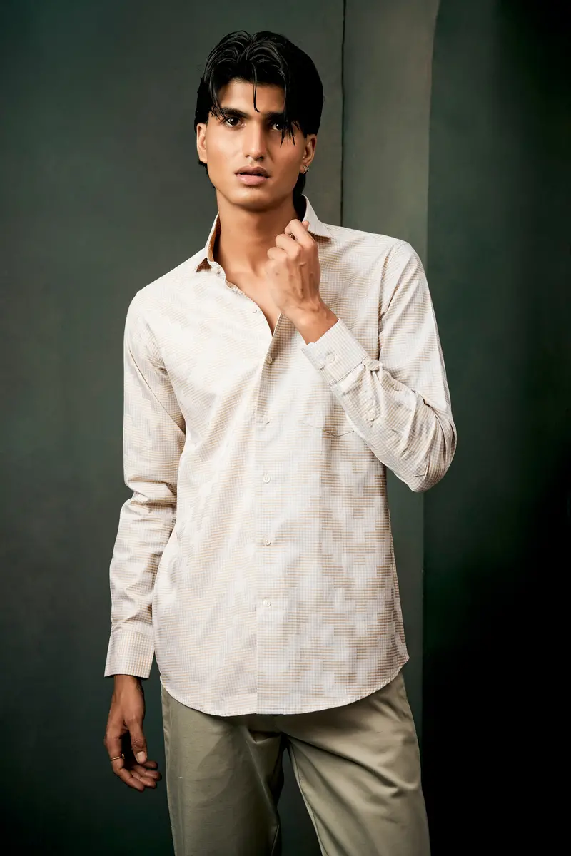Givry Cream Jacquard Textured Premium Cotton Shirt 11