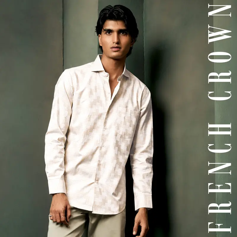 Givry Cream Jacquard Textured Premium Cotton Shirt 14