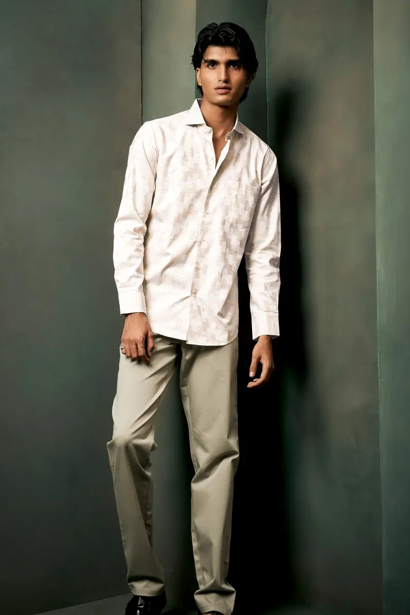 Givry Cream Jacquard Textured Premium Cotton Shirt 7